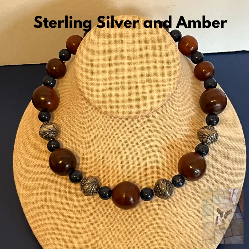 Sterling Silver And Amber Beaded Necklace